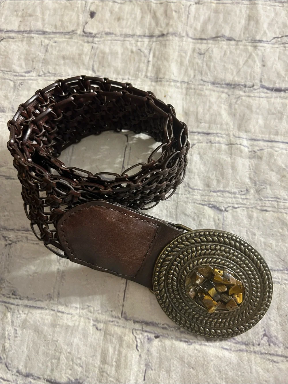 PATRICIA GREEN BLACK WIDE CROC COVER BUCKLE & BROWN EMBELLISHED BUCKLE BOHO BELT